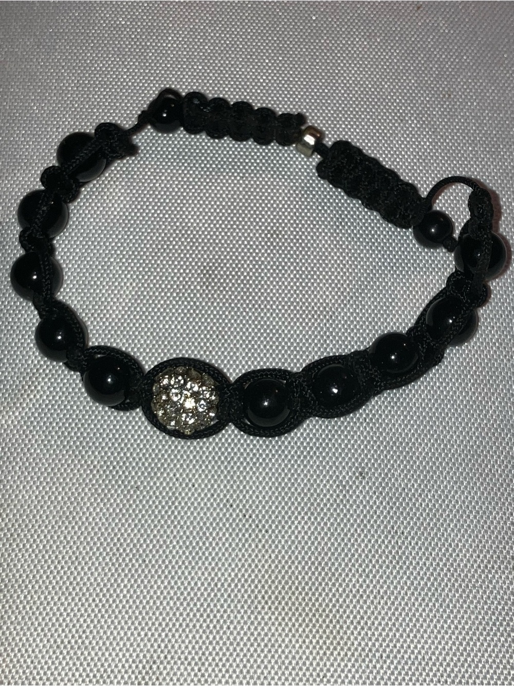 Black Bead & Crystal Adjustable Bracelet